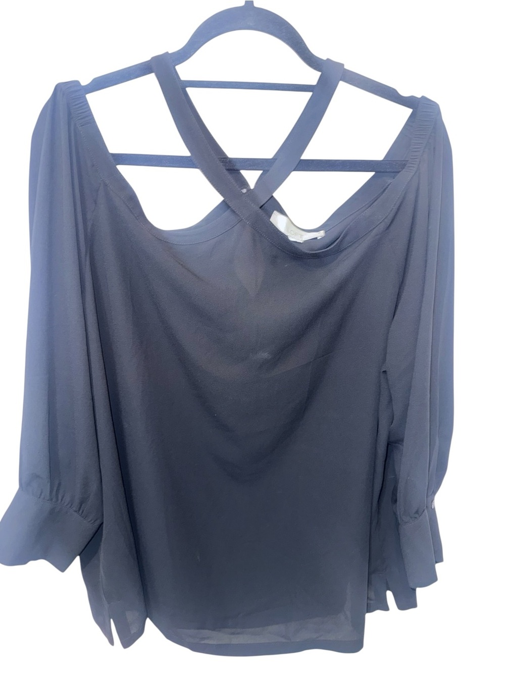 LOFT Black Crisscross Back Sheer Blouse